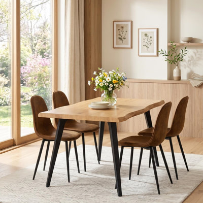Shivani 5-Piece Modern Dining Set With Rectangular Wood Grain Table And 4 Upholstered Dining Chairs