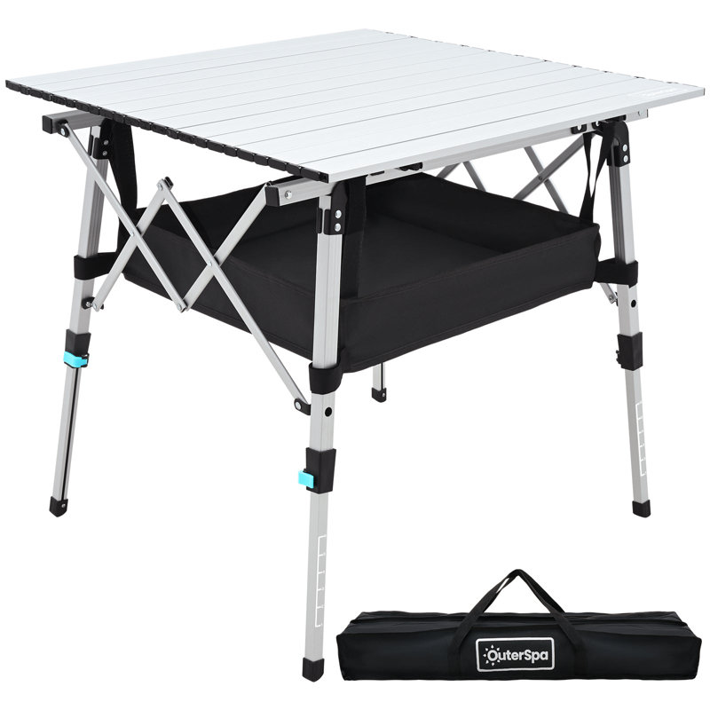 Ajla Portable Ajla With Adjustable Legs, Lightweight Aluminum Folding Table, Square