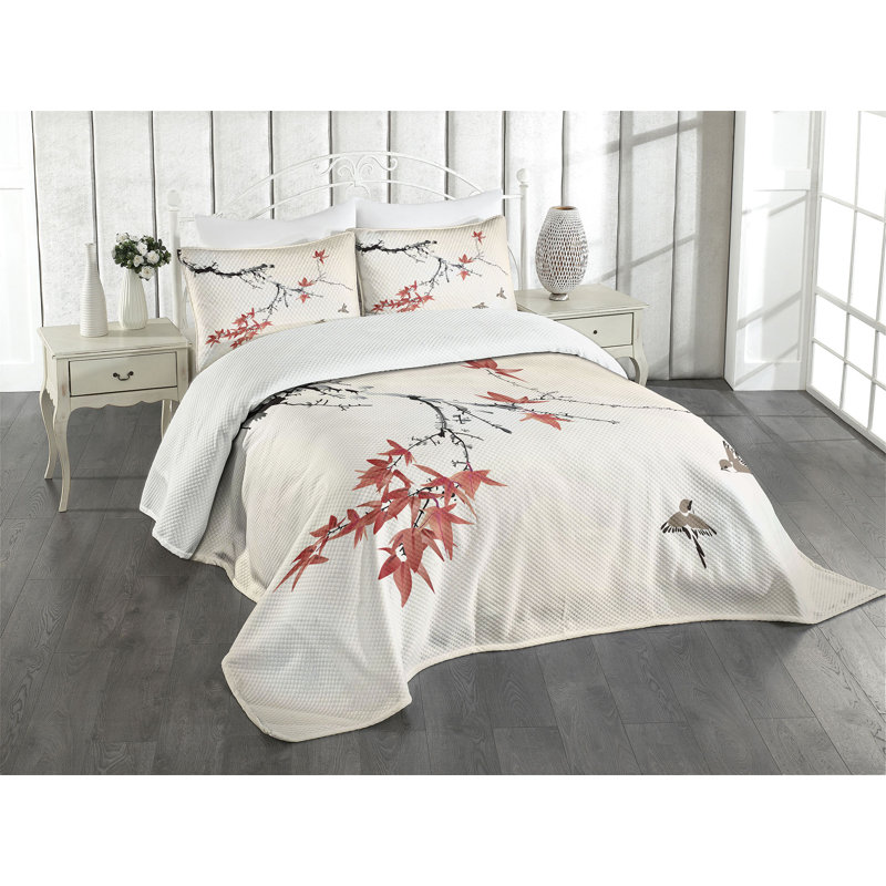 King White Quilted Bedspread Set with Floral Design