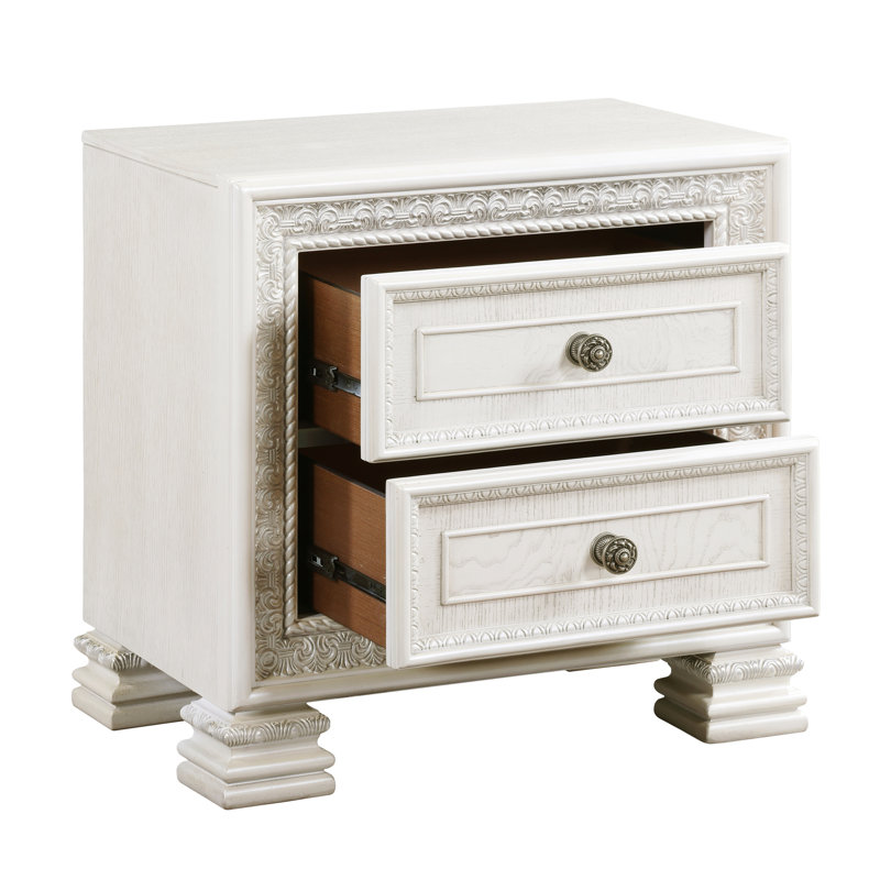 Table de chevet blanche avec tiroirs Pearl