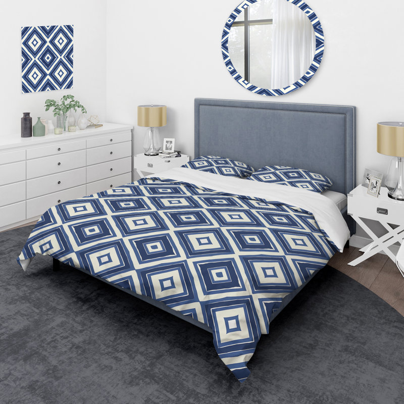 Ensemble de housse de couette transitionnel bleu et blanc Royal Geo Tile I - Transitional
