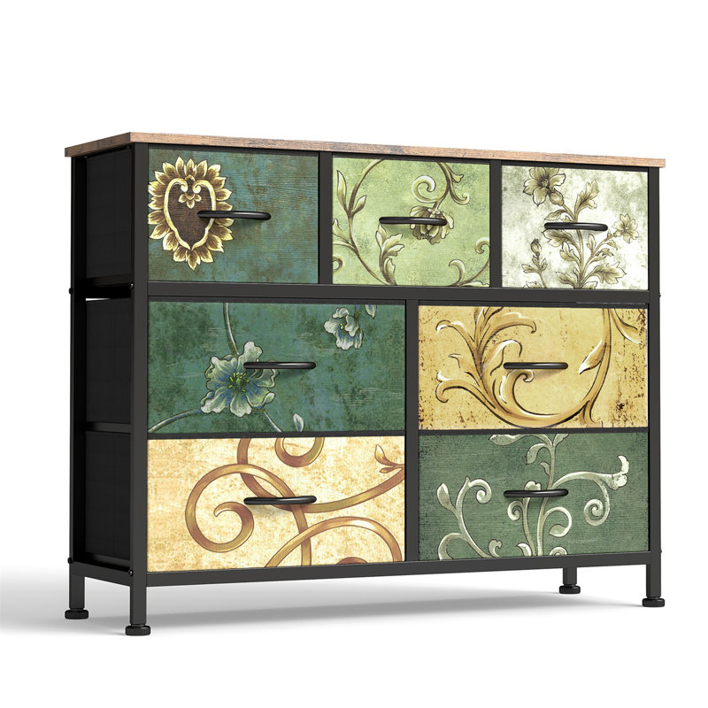 Dresser With 7 Drawers, Storage Tower, Organizer Unit, Vintage Furniture Fabric Dresser For Bedroom, Hallway, Entryway, Closets