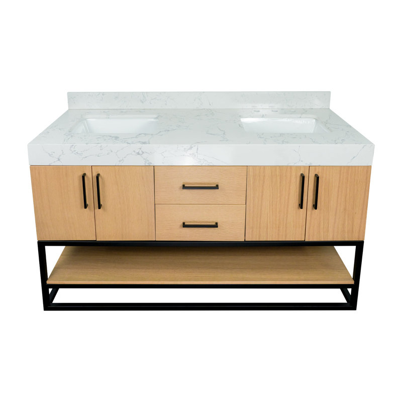 Kaysha 60" Double Bathroom Vanity, Blonde