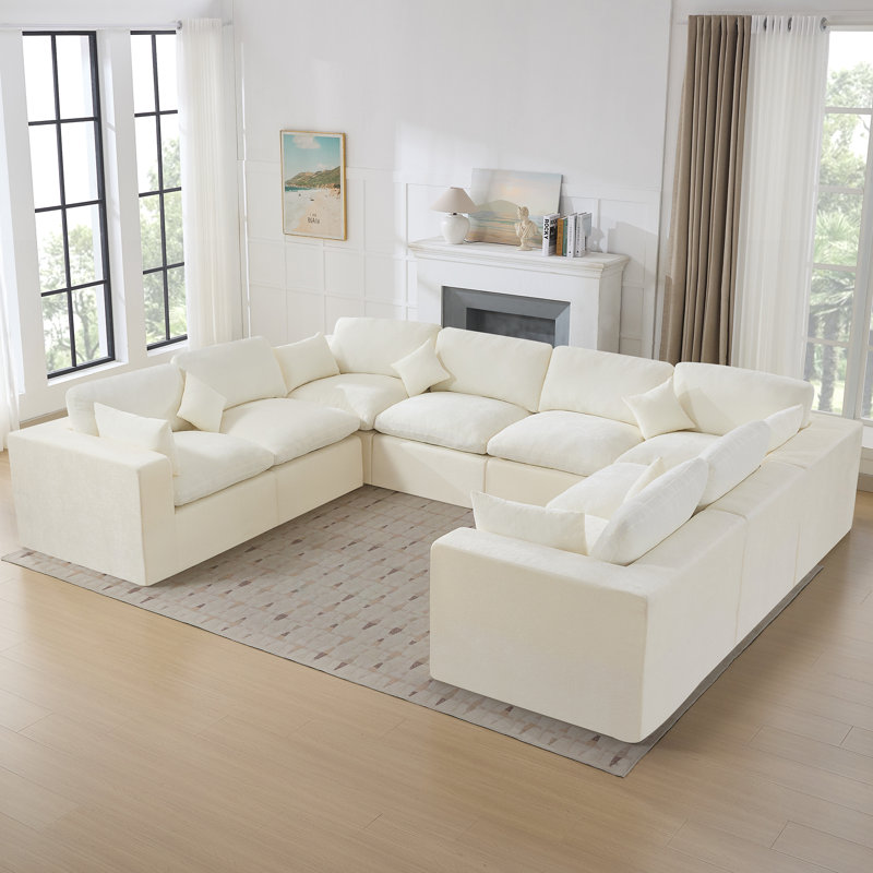 Boneless 155'' Cloud Boneless Sectional Couch, Modular Sectional Sofa Deep Seat, Oversized Upholstered Convertible Comfy 8 Seater Chenille Memory Foam Sofa U Shape Couches