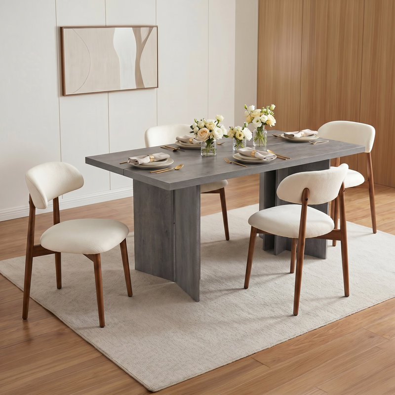 Table de salle à manger Amiliana, Ensemble de cinq pièces : table, quatre chaises, Noir / gris clair, Noir