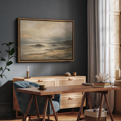 Moody Coastal Horizon with Gentle Light and Distant Islands Framed Print Wall Art