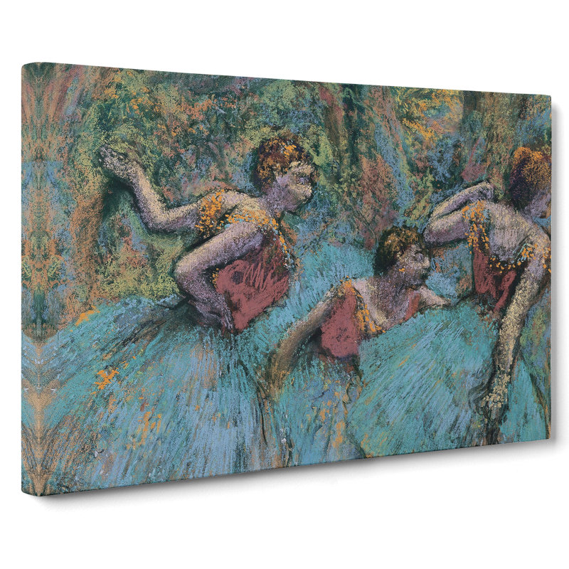Three Ballet Ballerina Dancers In Blue by Edgar Degas - Wrapped Canvas Painting, 50cm H x 76cm W x 3cm D
