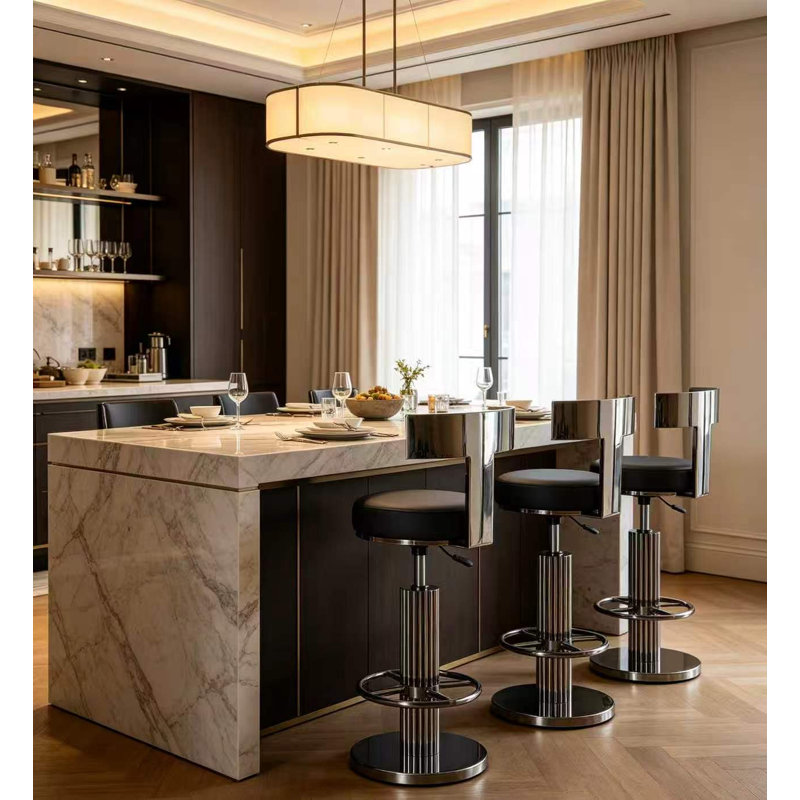 Tabourets de bar Cravets en acier inoxydable avec dossier, tabourets de bar modernes réglables et pivotants (1 pièce)