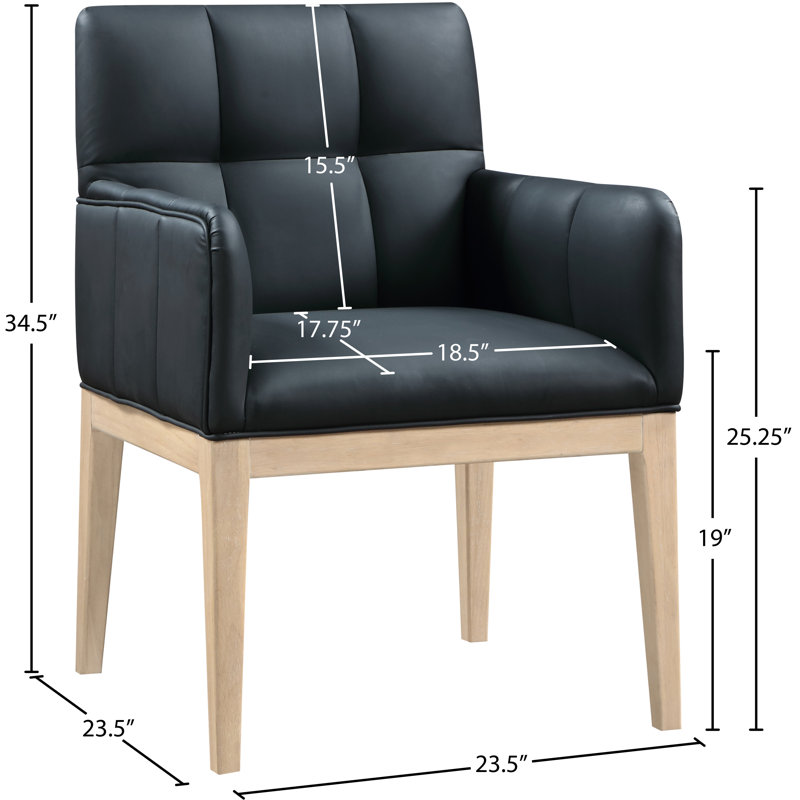 Connolly Vegan Leather Dining Arm Chair, Black Vegan Leather, Natural