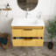 Meuble-lavabo de salle de bain avec lavabo, armoire de rangement flottante à fines rayures avec tiroirs, lavabo intégré en pierre frittée blanche Carrara, pré-assemblé-445188709-445188711