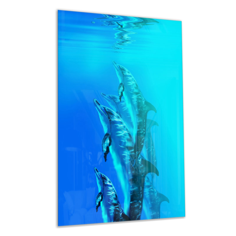 Dauphin en mer-reproduction de photo, H 28 po x l 12 po x p 1 po, Métal