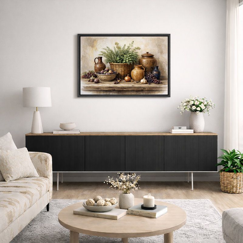 «Rustic Harvest Artwork Farmhouse Kitchen», reproduction d'art sur toile encadrée, H 24 po x l 36 po x P 1,5 po, Cadre noir