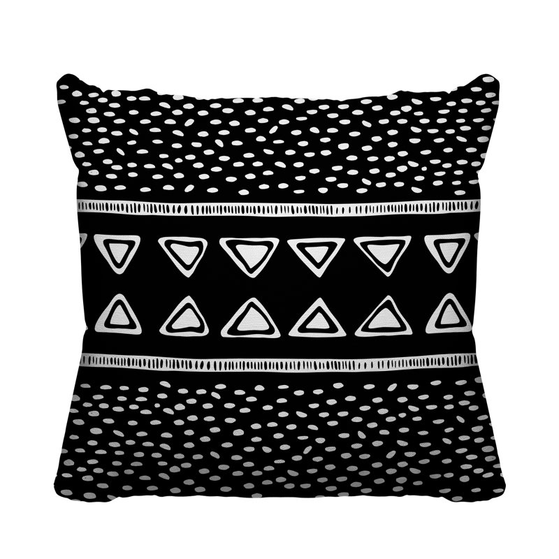 Monica Tribal Indoor/Outdoor Throw Pillow, 15H" x 15W", Black, Square
