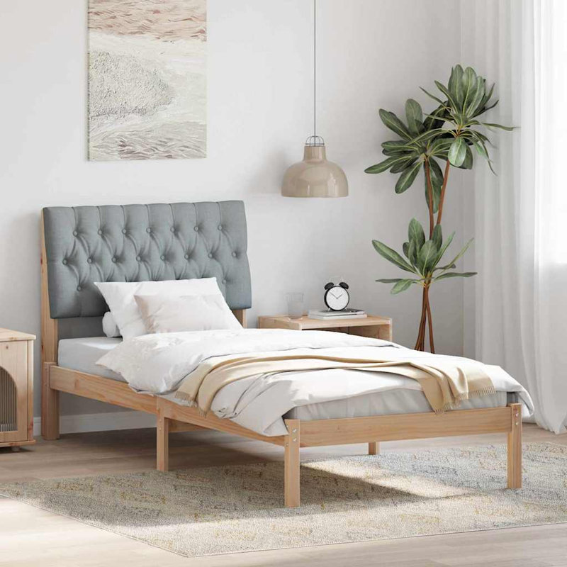 Solid Wood Bed Frame, European Single (90 x 190 cm), Natural/Light Grey
