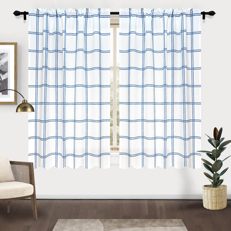 Paire de rideaux semi-transparents Chinani Ployester, L 52 po x L 84 po, Bleu marine