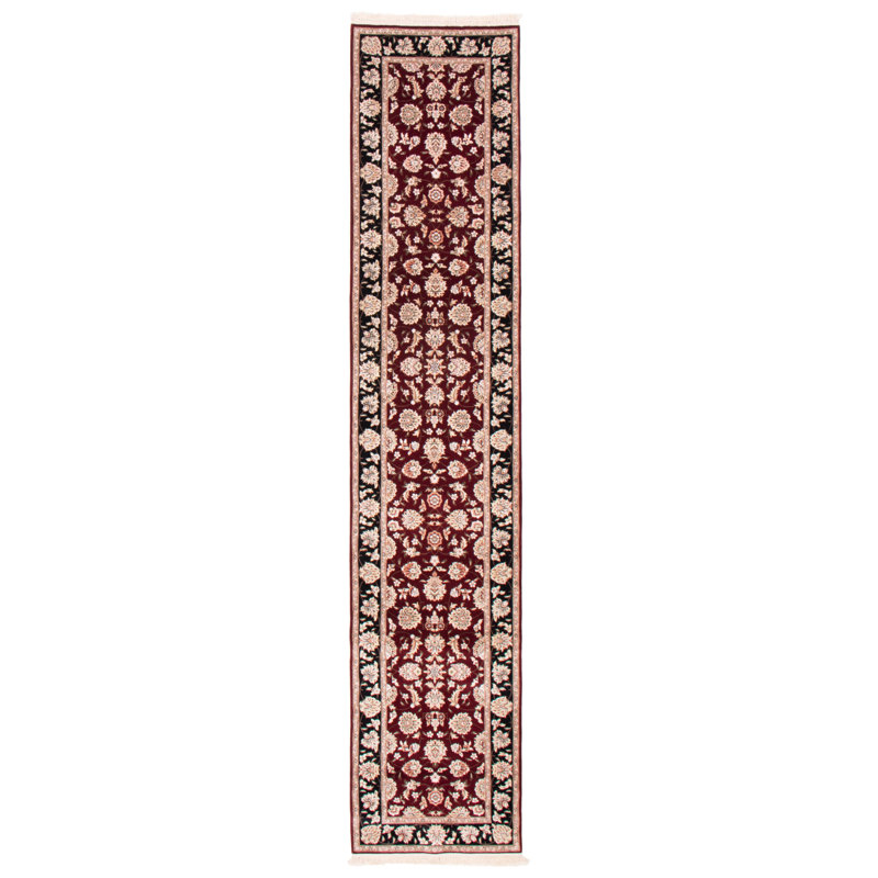 Tapis de couloir rouge foncé en laine noué à la main de conception unique 2 pi 6 po x 12 pi New Age
