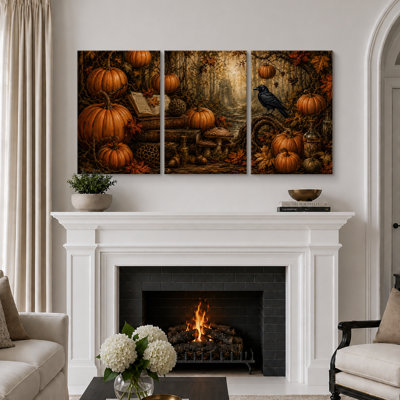Tableau gothique corbeaux gothique pour l'Halloween, décoration d'entrée, impression giclée sur toile encadrée en 3 pièces - 40,6 x 61 cm (16 x 24 pouces)