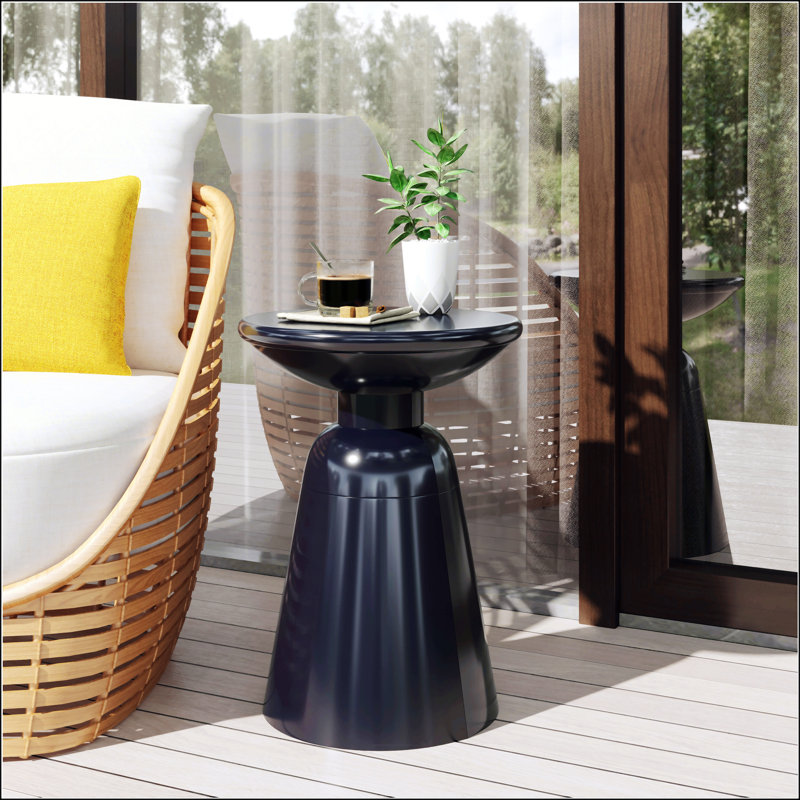 Stylish Outdoor Metal End Table With Pedestal Base, Perfect For Modern Spaces And Durability, Navy Blue