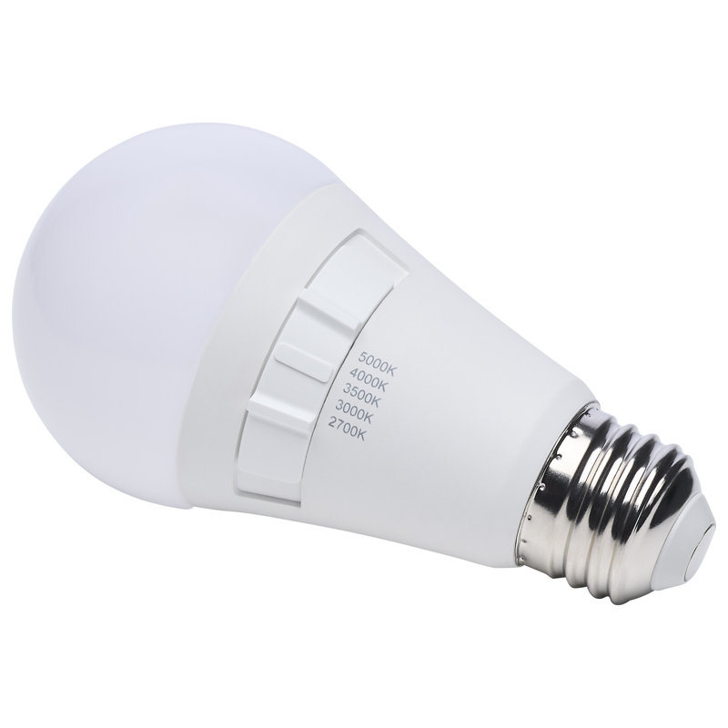 12 Watt A19 LED 27K/3K/35K/4K/5K CCT Selectable Medium Base White Finish 120 Volt, 12 W, 1100 Lumens