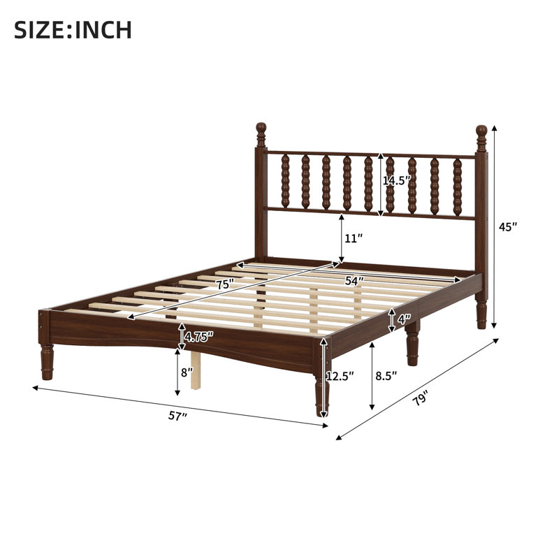 Lit standard en bois massif Auriel, Lit double, Noyer