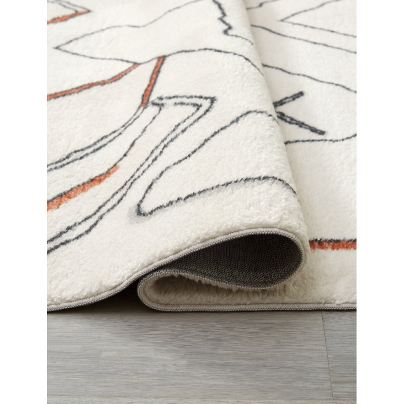 Chedrick Rectangle Chedrick Abstract Machine Woven Polyester Area Rug in Beige/Black/Orange, Rectangle 7'5" x 10'
