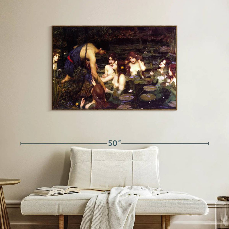 Hylas et les nymphes, 40 po x 27 po, Cadre flottant noyer