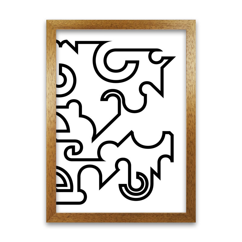 Abstract Black And White Minimal Line Right - Print, Oak Frame, 30cm H x 21cm W x 3cm D