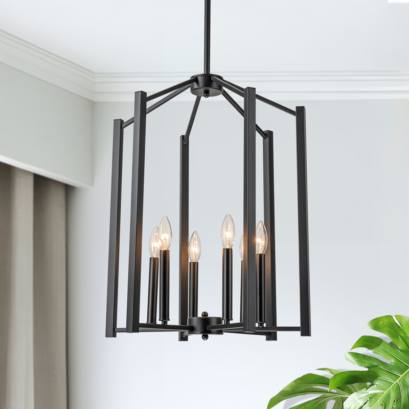 Lustre géométrique 6 lumières style bougie Farmhouse, Noir mat