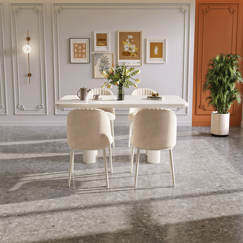 55.11" Modern Rectangle Cream White Dining Table Set with 4 Chairs for Kitchen, Bar, Living Room, 5 Pieces: Table, 4 Chairs