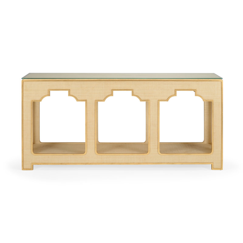 The Sensual Side Of Sleek Console Table, 34.25" H x 72.3" W x 16.5" D, Cream/Gold Leaf