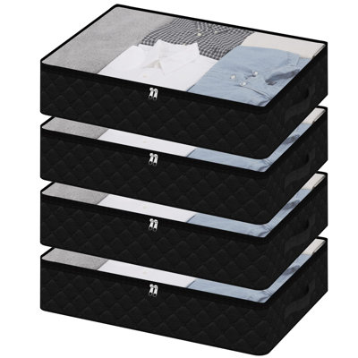 4-Pack Black Underbed Storage Bags With Clear Window And 2 Reinforced Handles