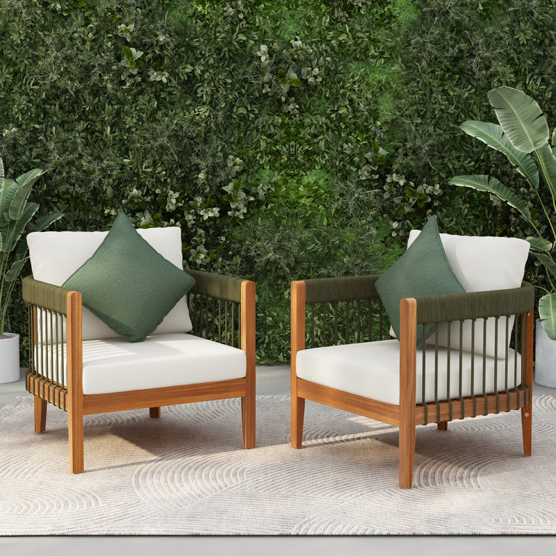Fauteuil club d'extérieur en bois d'acacia, 2, Beige