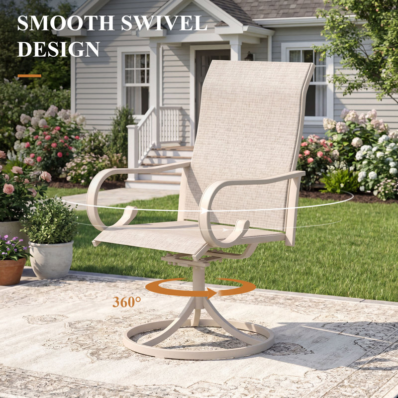 Ensemble repas 9 pièces pour patio avec fauteuils pivotants, Cream, Beige