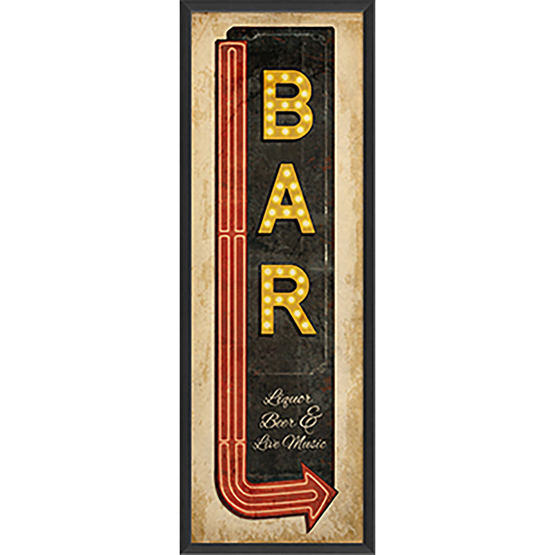 Signe «Liquor Beer and Live Music», art textuel encadré