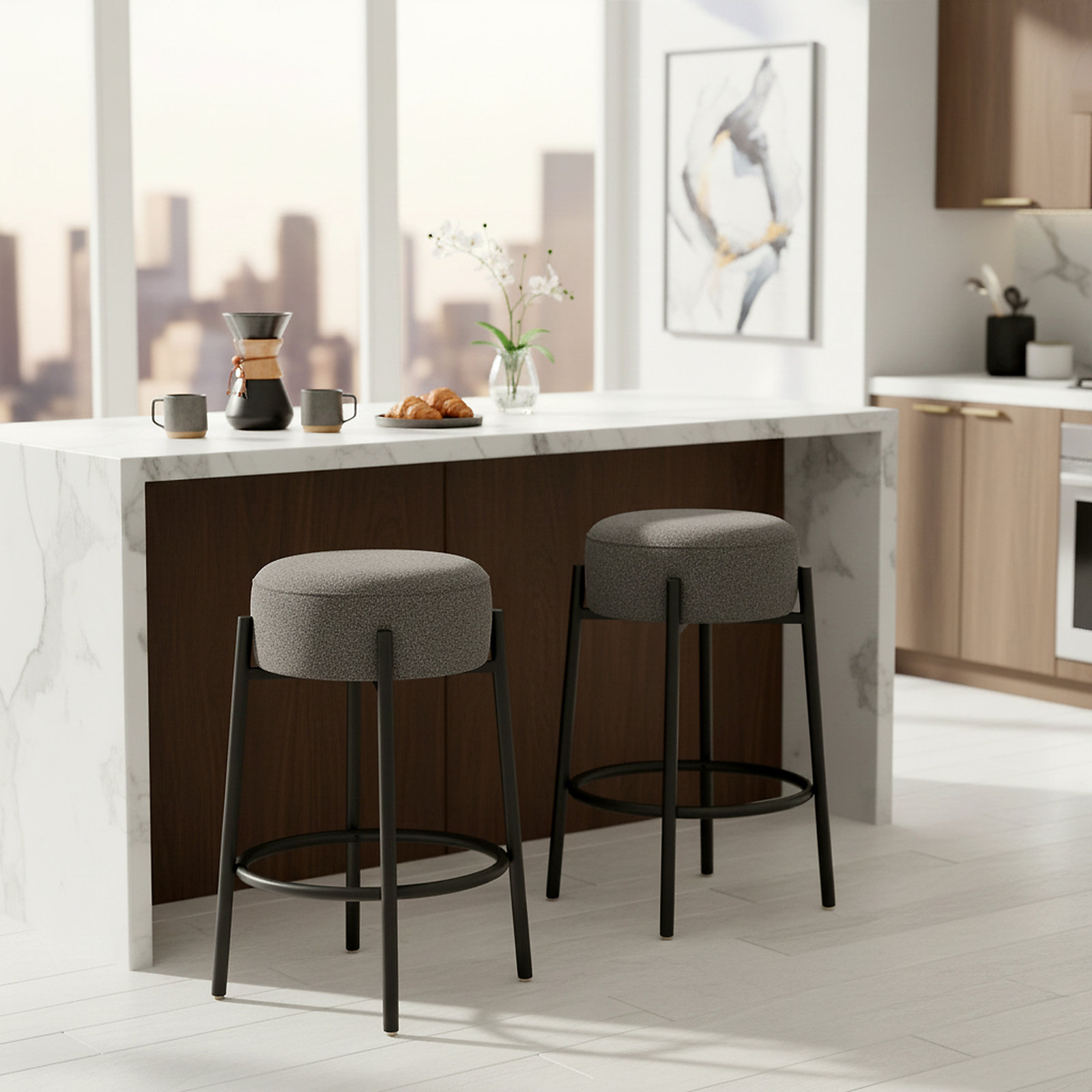Colombe Bar and Counter Stool, Counter Stool (26.3" Seat Height), Boucle-Charcoal