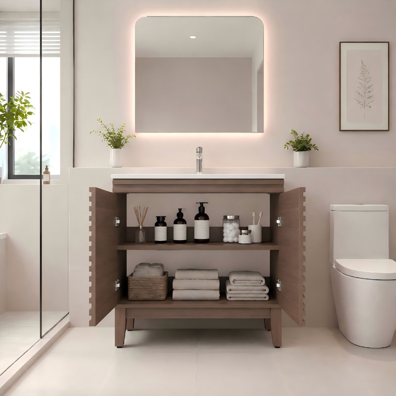 Meuble-lavabo simple imperméable 30 po avec comptoir en céramique blanc et portes à lattes horizontales