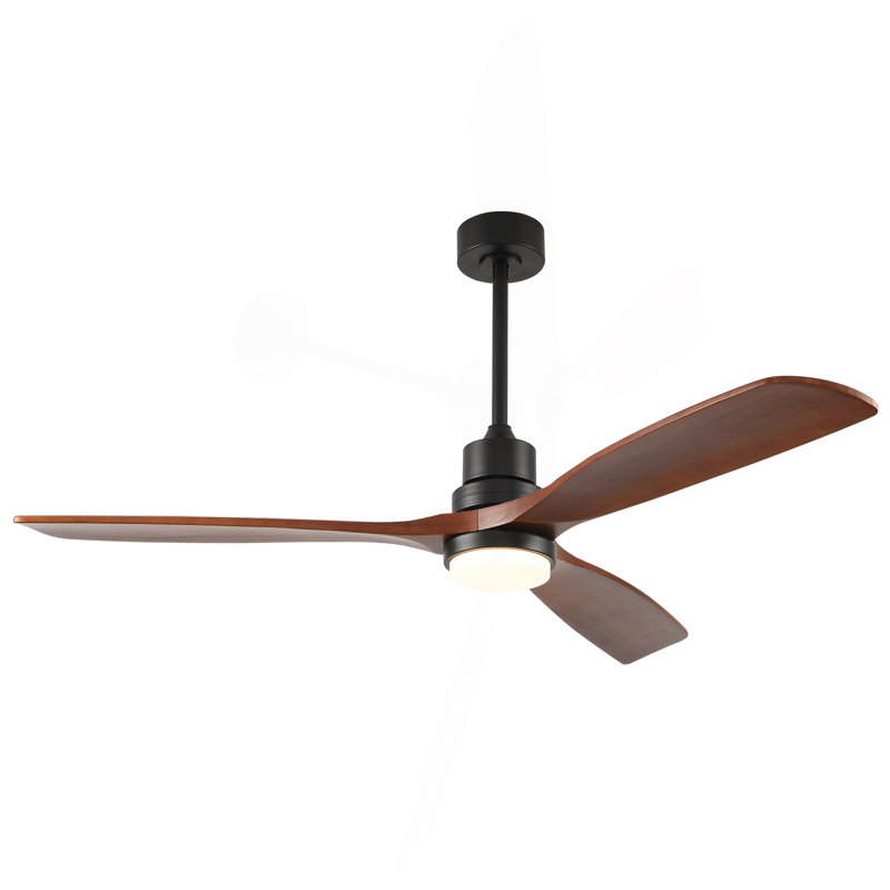 Hot Sales 60 Inch Modern Black Ceiling Fan With Light 3 Solid Wood Blades Remote Control Reversible DC Motor With Dimmable LED