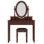 Ensemble de coiffeuse avec miroir à angle réglable, ensemble de coiffeuse et tabouret rembourré avec doublure en velours 5 tiroirs, ensemble de coiffeuse en bois pour la chambre à coucher, noyer