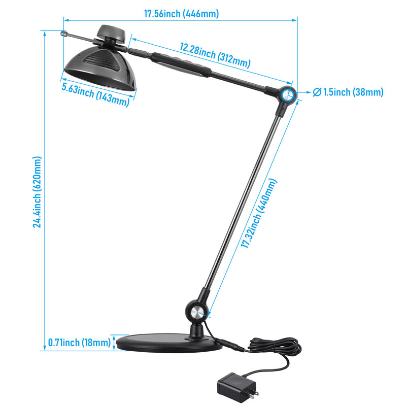 Lampe de bureau à contrôle des mouvements, lumière de travail à intensité variable de 3 ctc pour le bureau à domicile, bras pivotant en métal réglable