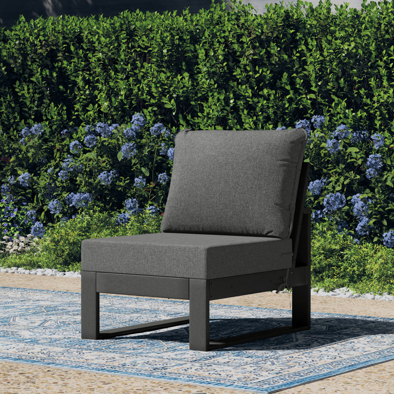 Chaise de patio sans accoudoirs à assise profonde avec cadre, Gris, Gris