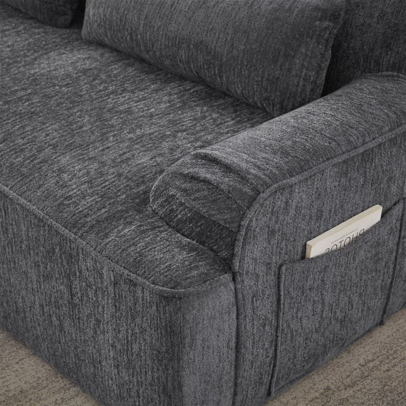 Boneless L-Shape Sectional Oversized Sofa, Left Hand Facing, Gray Chenille