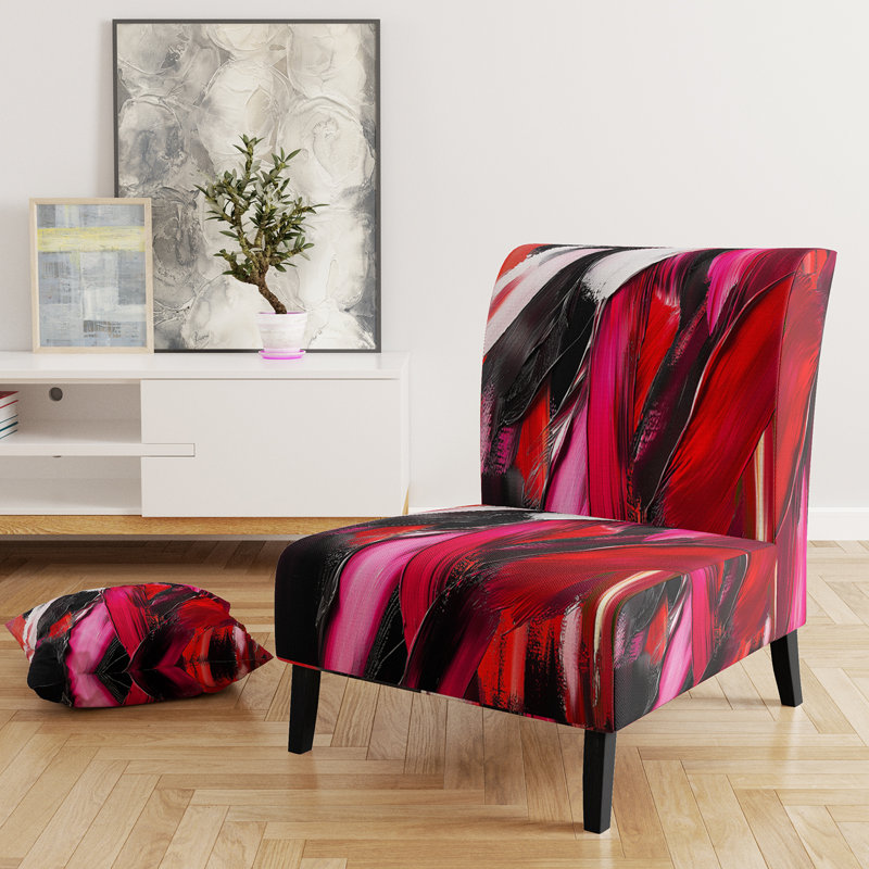 Brechta Vibrant Curve Design II - Velvet Upholstered Modern Slipper Chair, Red/Black/Pink