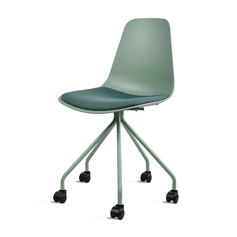 Harsimar Modern Armless Office Task Chair with Upholstered Fabric Seat, Padded Cushion, and Rolling Metal Base, Green