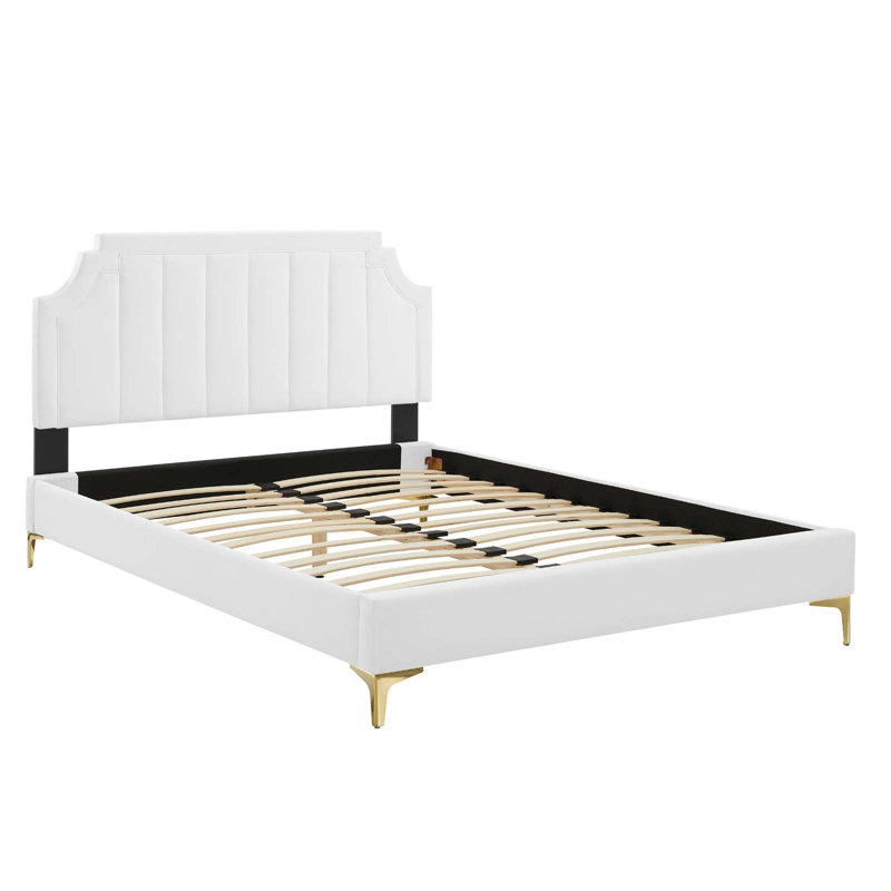 Sienna Performance Velvet Platform Bed, King, White