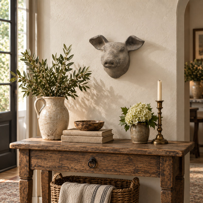 Weathered Pig Head Wall Sculpture