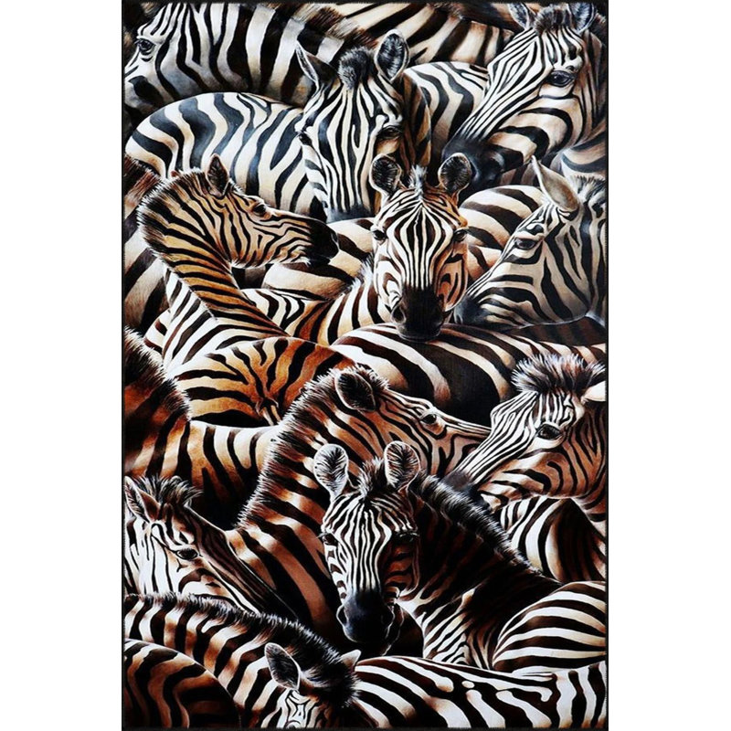 Tapis décoratif moderne avec motif zébré animal dans des tons noirs, Rectangle 2 pi 4 po x 4 pi