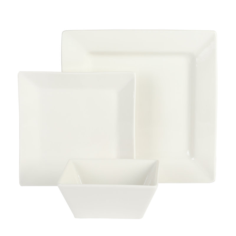 Zen Buffet White Square Porcelain Dinnerware Set, Service for 8