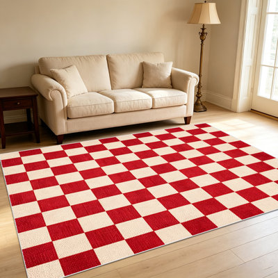 1PC Checkered Pattern Area Rugs for Living Room, Soft and Comfortable, Suitable for all seasons, easy - to - maintain, machine washable Indoor floor mat, Under Table Farmhouse suitable for Dining Room, Bedroom, Kitchen, Patio, Hallway, Home Decor,