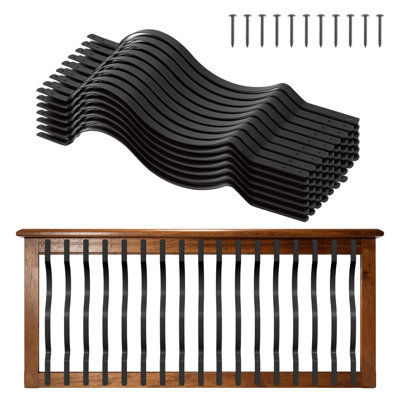 Balustres de terrasse, barreaux de balustrade en métal 32,28 x 1 po, balustres d'escalier de terrasse en acier galvanisé avec vis, conception ondulée élégante pour terrasse extérieure, porche et clôture d'escalier, noir