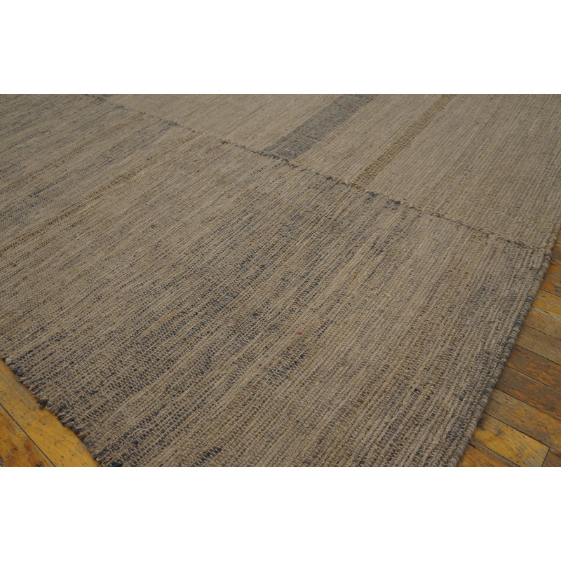 Tapis beige / gris en laine noué à la main de conception unique 9 pi x 12 pi